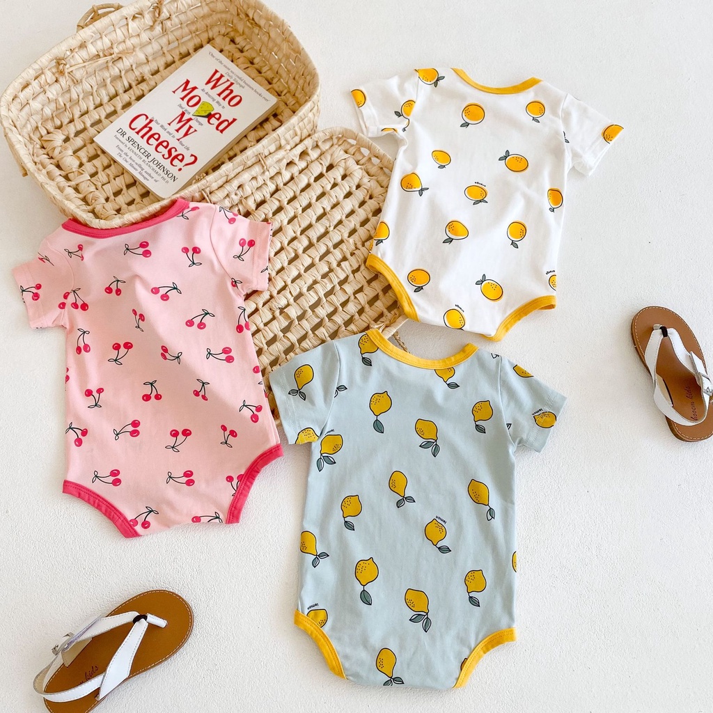 Bộ Áo Liền Quần Cotton Tay Ngắn In Họa Tiết Trái Cây Hoạt Hình Dễ Thương Thời Trang Mùa Hè Cho Bé Sơ Sinh