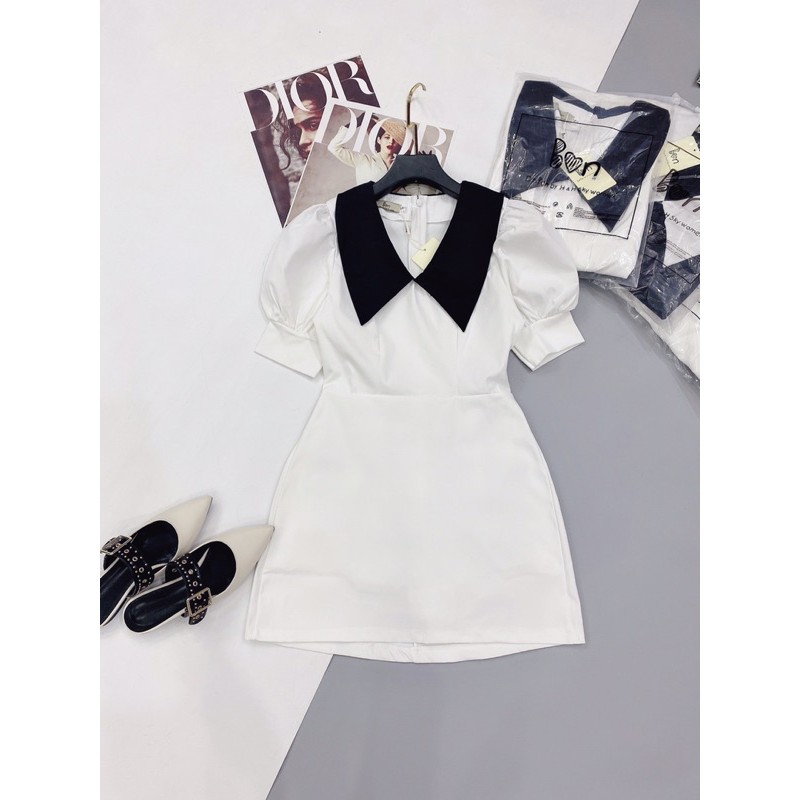 [Mã FATHANG5 giảm 10K đơn 50K] D842 Đầm Chữ A Ngắn Tay Bồng Nhẹ Pha Cổ Vest | BigBuy360 - bigbuy360.vn