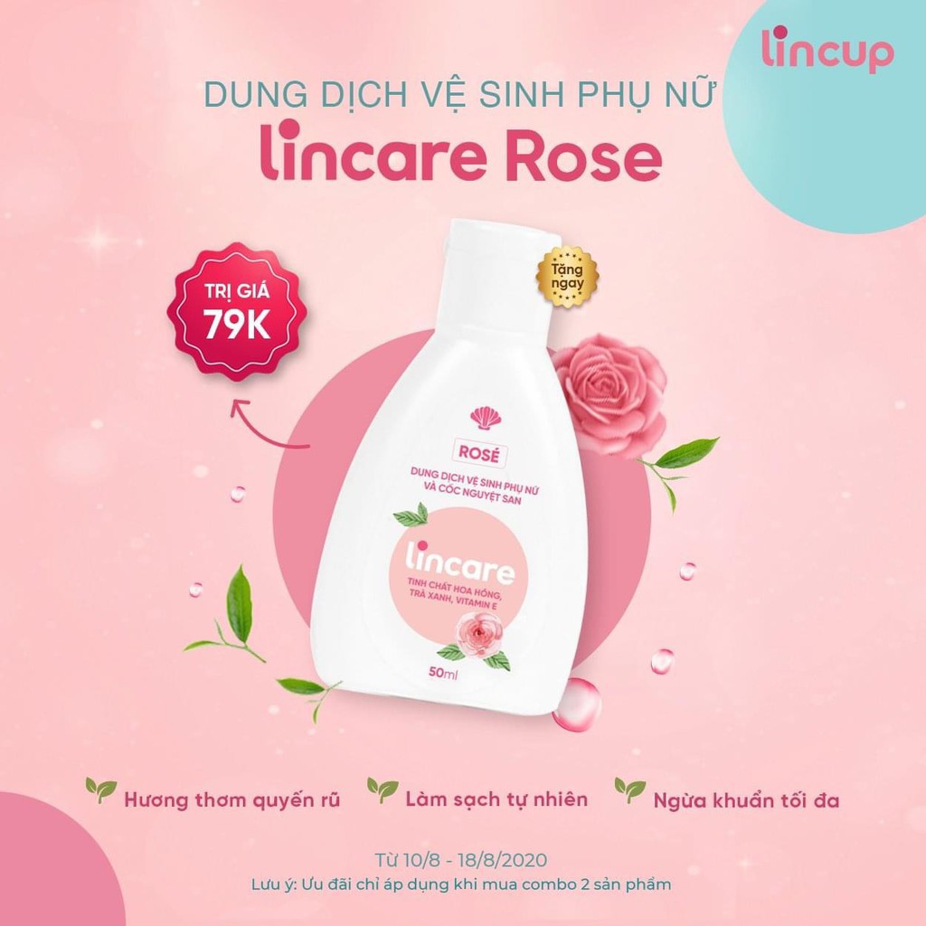 Dung dịch vệ sinh phụ nữ Lincare Rose - Thành phần tự nhiện giúp ngừa vi khuẩn, khử mùi, se khít vùng kín tự nhiên 50ml