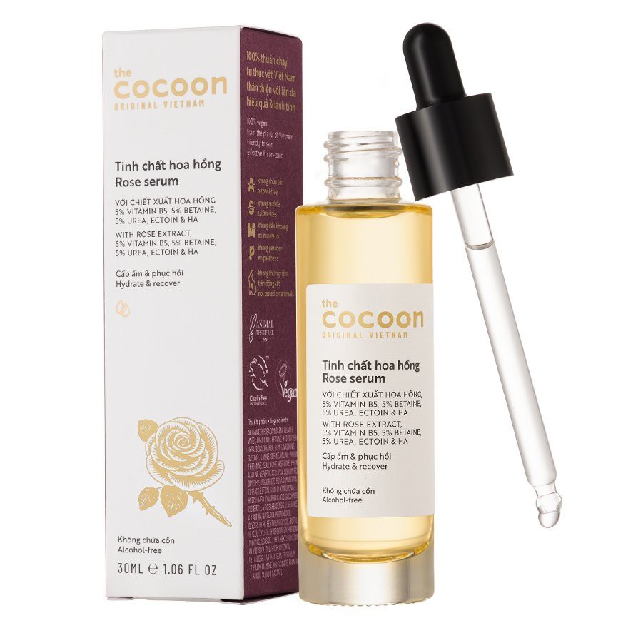 [CHÍNH HÃNG] Serum Tinh Chất Hoa Hồng Cocoon Thuần Chay giúp da trở nên căng mọng và ẩm mịn.