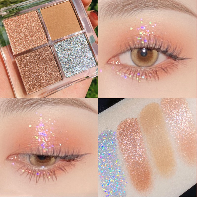 [Hàng mới về] Bảng Phấn Mắt 4 Màu Sắc Hiệu Ứng Lì / Ánh Nhũ Lấp Lánh Thời Trang | BigBuy360 - bigbuy360.vn