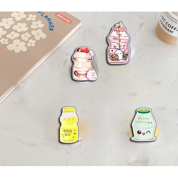kẹp điện thoại mica bò sữa KMC2 giá đỡ avocado quả bơ trà sữa trứng lười yakult hoa cúc GD shiba roro jump usagyuuun