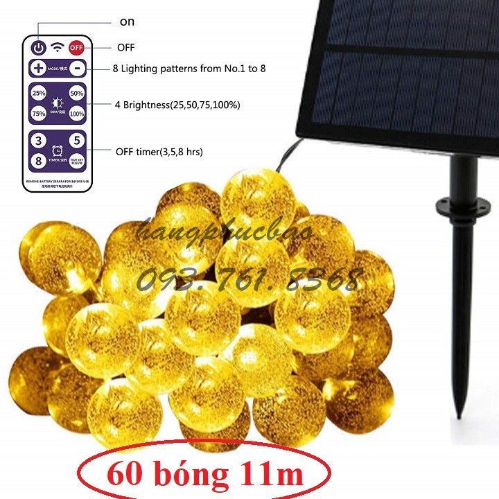 Đèn led dây năng lượng mặt trời hình ngôi sao 60 bóng 11m 8 kiểu nháy 4 mức sáng