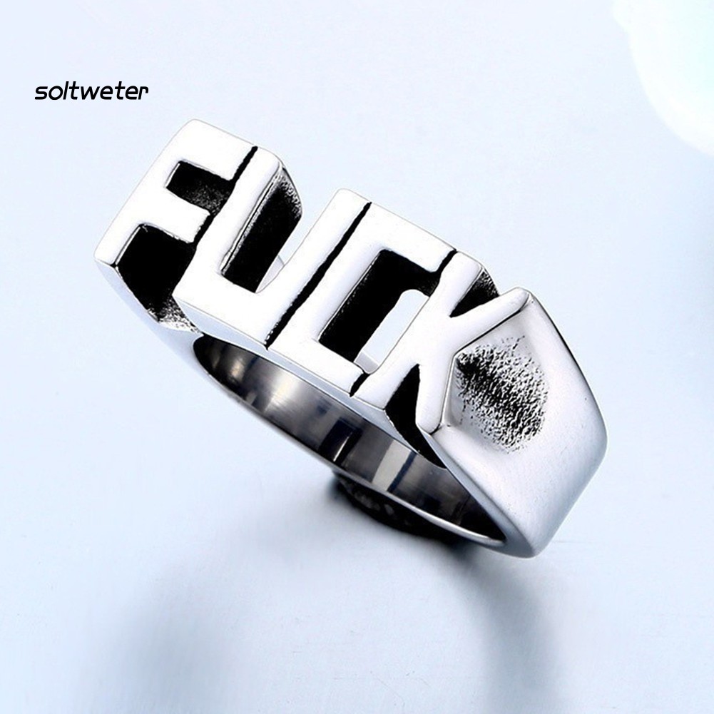 Nhẫn Thép Không Gỉ Khắc Hình Chữ Phong Cách Punk Hiphop Dành Cho Nam Và Nữ