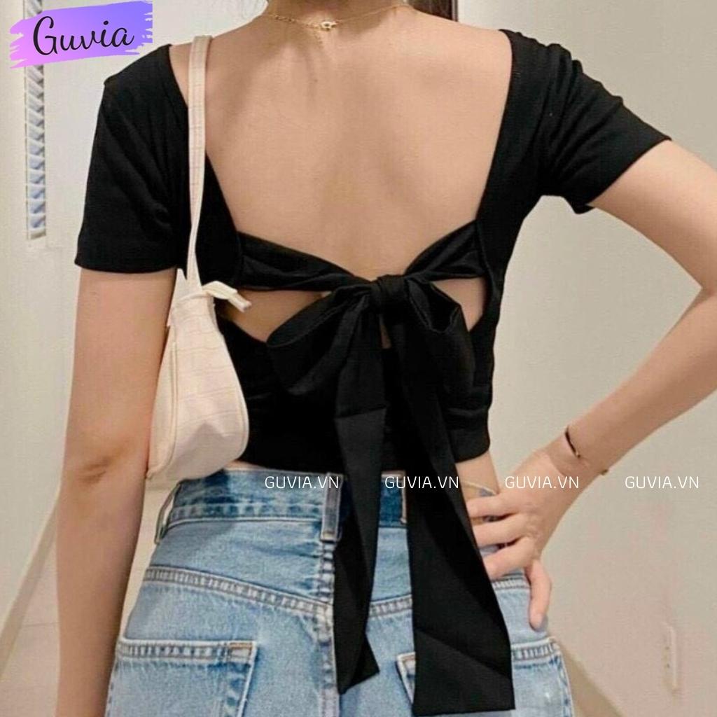 Áo Croptop TN Nữ Buộc Nơ Lưng Cổ Vuông Ôm Body, Áo kiểu nữ chất vải tốt mặc đẹp CRT 14 GUVIA
