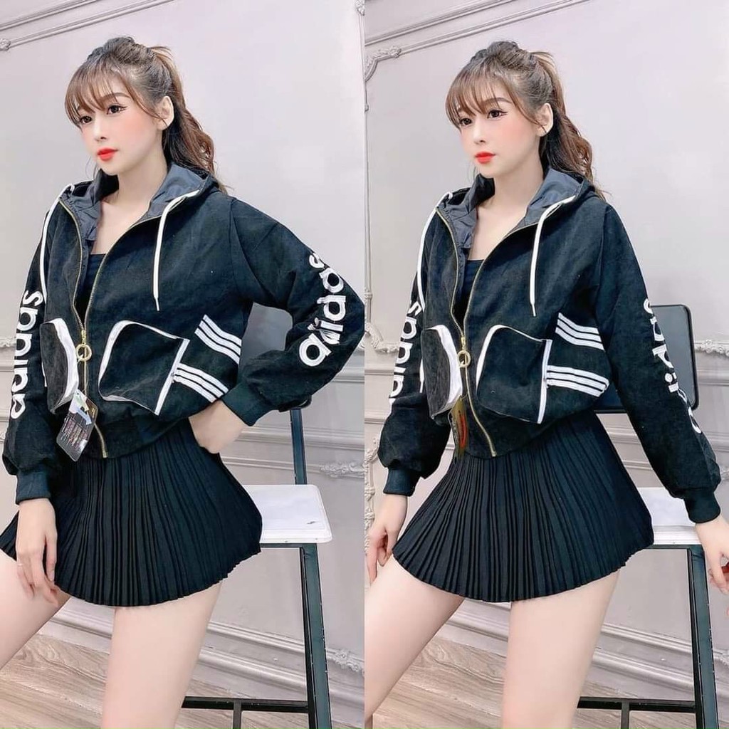 Áo khoác nữ Áo khoác nữ gió dù 2 lớp chống nắng phối viền sọc túi ngang ngộ nghĩnh-dễ thương