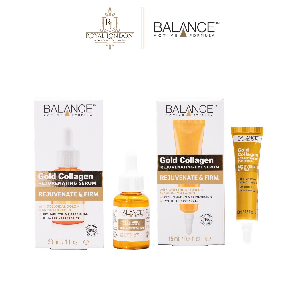 Combo Serum + Kem Mắt Trẻ Hóa Da Balance Active Formula Gold Collagen Rejuvenating 30ml + 15ml
