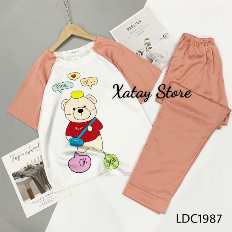 Đồ bộ ngủ mặc nhà đi chơi hoạ tiết gấu dễ thương, chất latin mềm mát | BigBuy360 - bigbuy360.vn