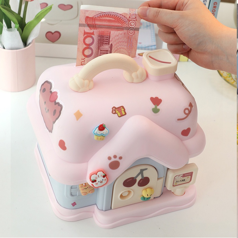 Ống Heo Tiết Kiệm Tiền Hình Ngôi Nhà Dễ Thương Có Khóa Tiện Dụng