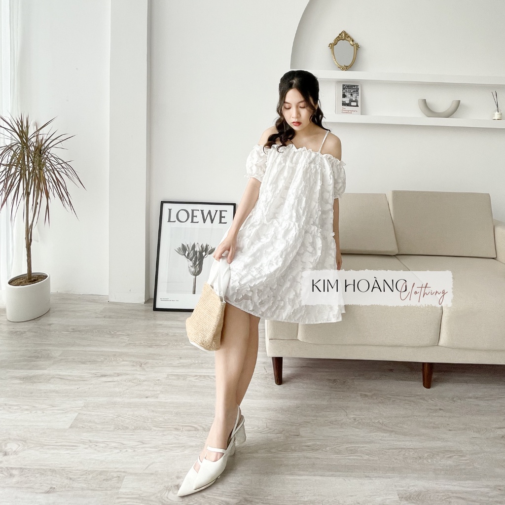 Váy babydoll hoạ tiết hoa dáng dài xoè thiết kế Kim Hoàng Clothing