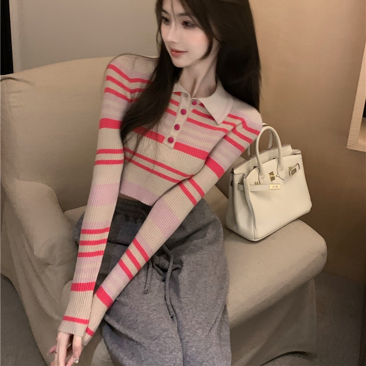 SUXI Áo Croptop Tay Dài Hoạ Tiết Kẻ Sọc Cho Nữ