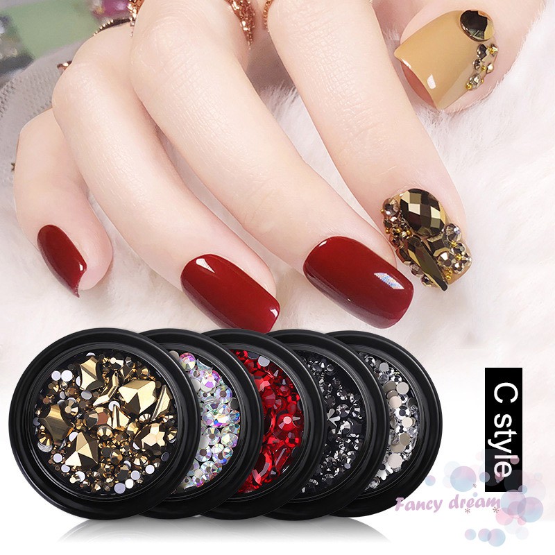 Lọ phụ kiện đá lấp lánh trang trí móng tay nghệ thuật màu ánh kim 3D