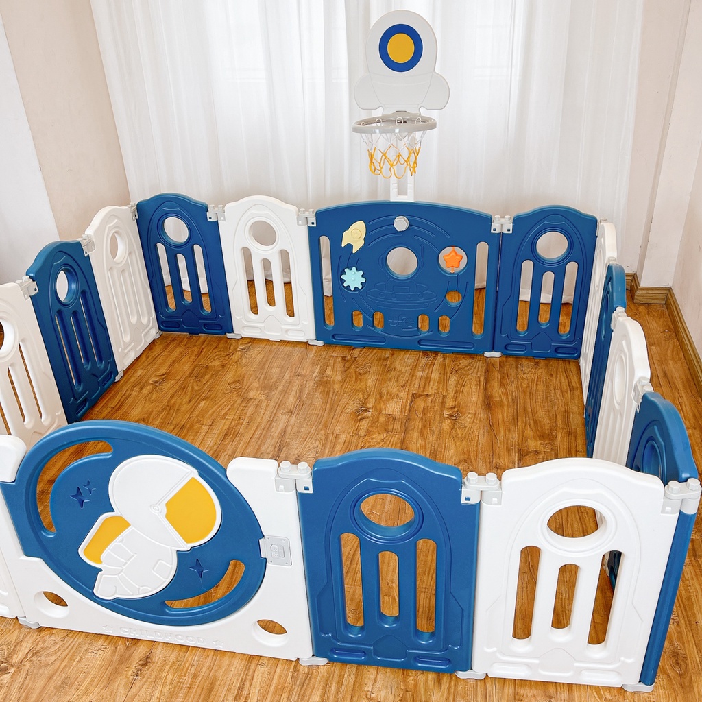 Quây nhựa gấp gọn  𝑭𝒓𝒆𝒆𝒔𝒉𝒊𝒑  Bộ quây cũi gấp gọn hình phi hành gia 9BABY màu xanh