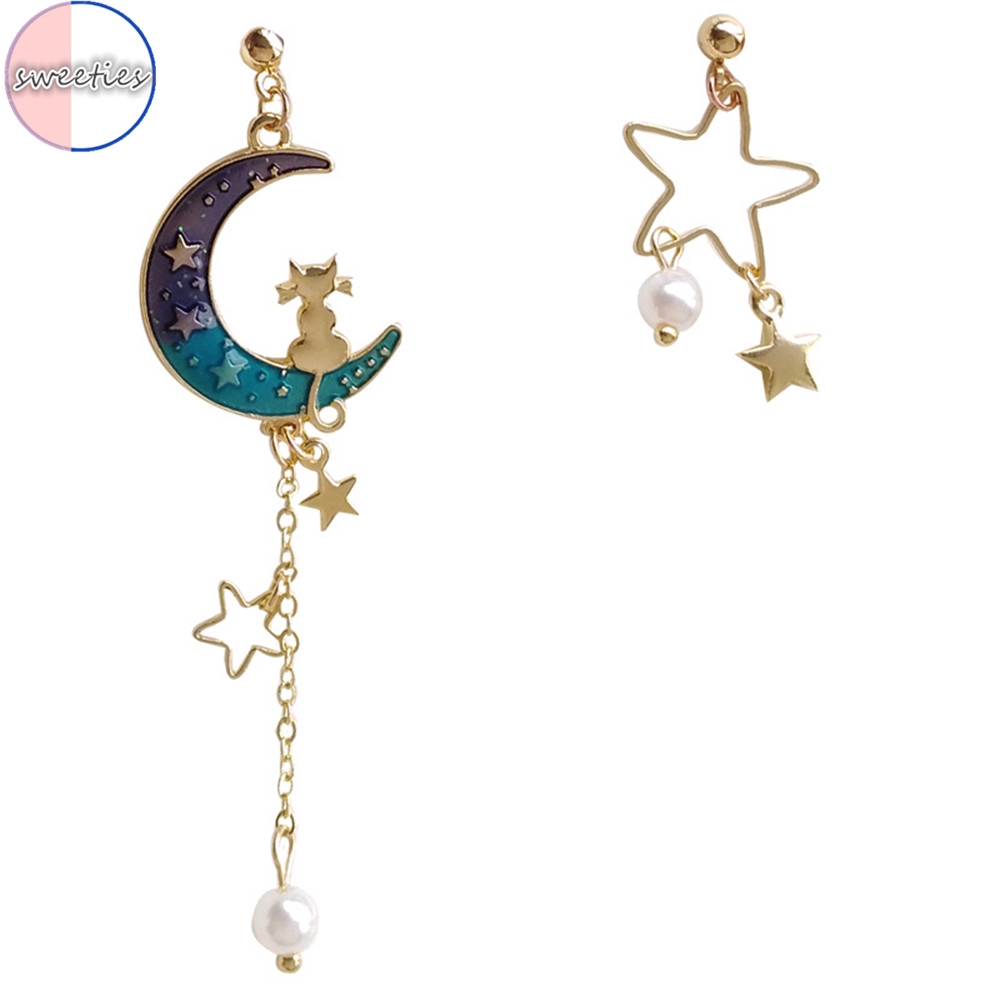 Bông tai hợp kim hình bầu trời sao đính ngọc trai giả sang trọng