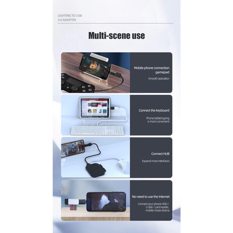 Adapter Sạc USB 3.0 OTG IOS 13 Bằng Hợp Kim Nhôm Cho IPhone 11 Pro XS Max XR X 8 7 6s Plus