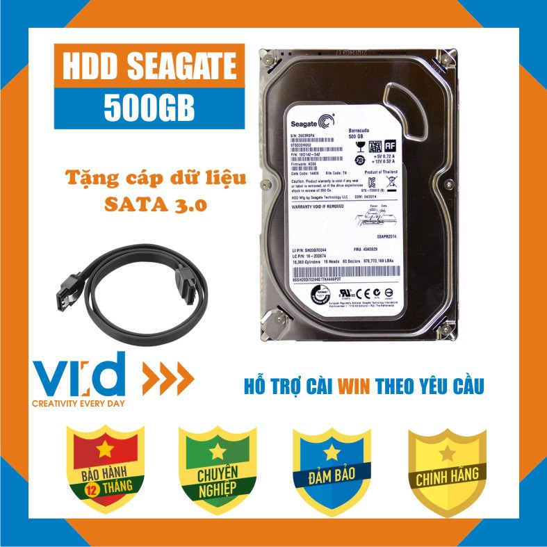 Ổ cứng HDD 500GB Seagate -Tặng cáp SATA 3.0 - Hàng tháo máy đồng bộ nhập khẩu mới 98% - Bảo hành 12T