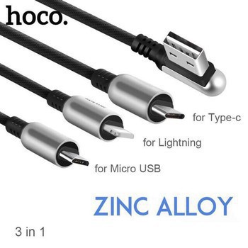 Cáp Sạc 3 đầu  Cao Cấp Hoco U17 - Lightning, Micro USB,  Type C 1.5M - Chính Hãng - Dây Sạc điện thoại androi iphone