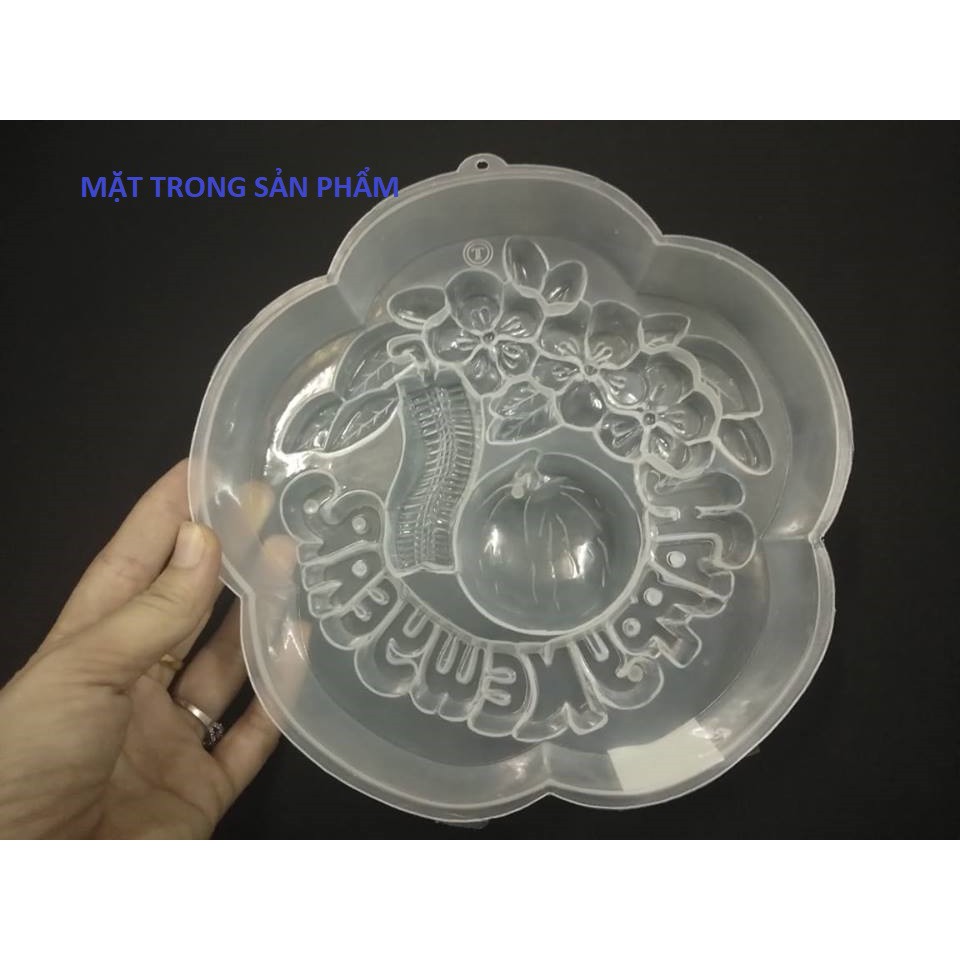 KHUÔN RAU CÂU HOA MAI HAPPY NEW YEAR 20 CM