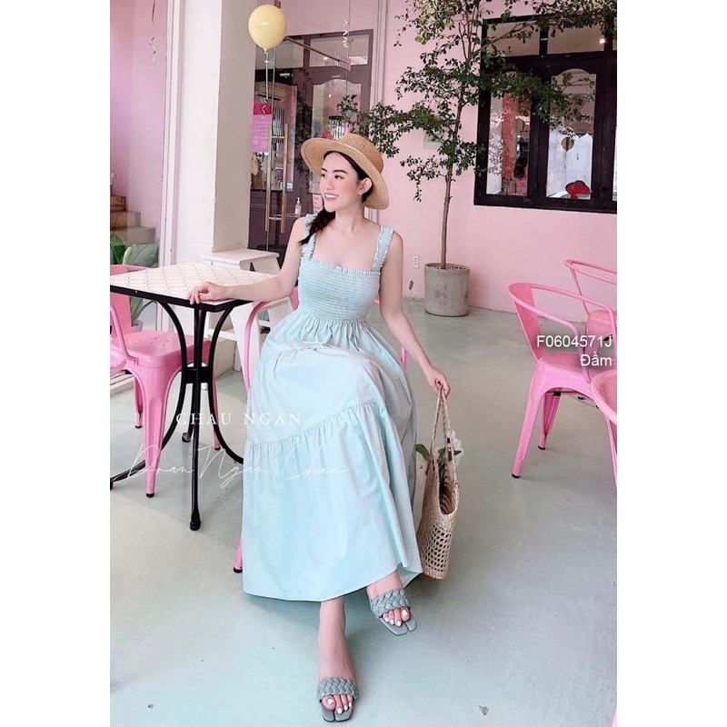 Đầm maxi thô xòe tầng nhún ngực 2 dây! | BigBuy360 - bigbuy360.vn