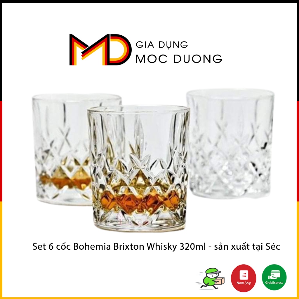 Set 6 cốc Bohemia Brixton Whisky 320ml sản xuất tại Séc gia dụng Mộc Dương