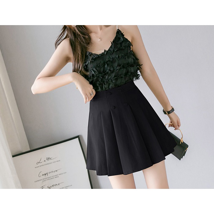 Chân váy xếp li dáng A 2 lớp lót quần thời trang công sở nữ, đính khuy trang trí xinh xắn, trẻ trung CV004