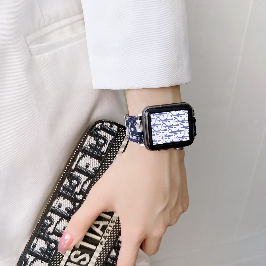 Dây Đeo Vải Họa Tiết DIOR Cho Đồng Hồ Thông Minh apple watch 8 6 SE 3 4 5 7