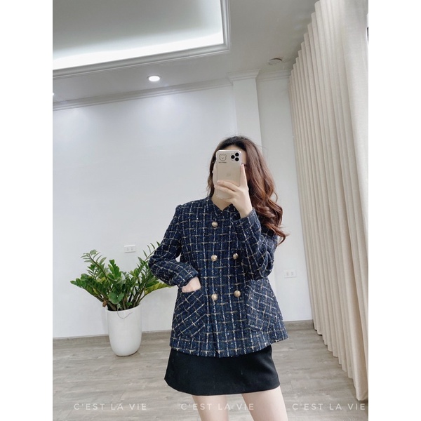Áo khoác tweed xanh navy cao cấp