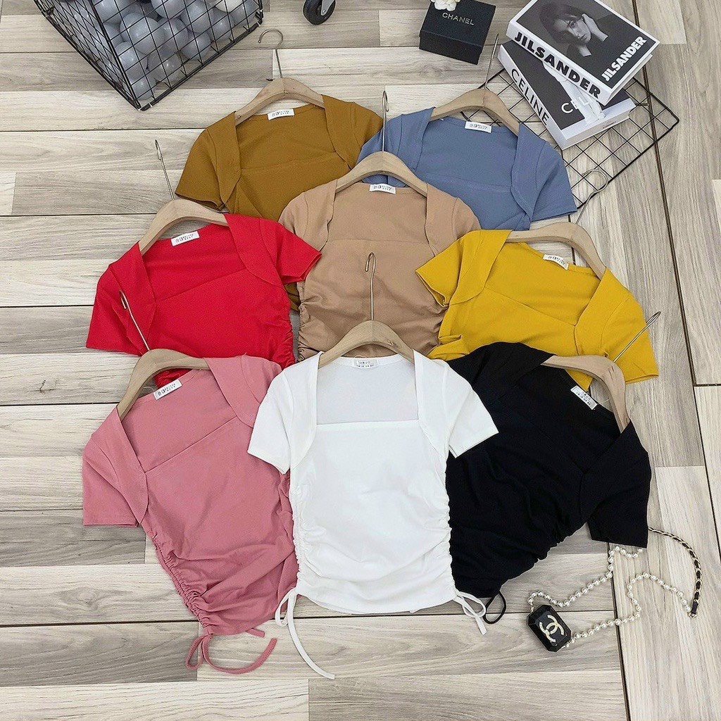 Áo cổ vuông nữ thiết kế tay ngắn ôm body sexy chất vải thun thái mịn mát - MAC boutique