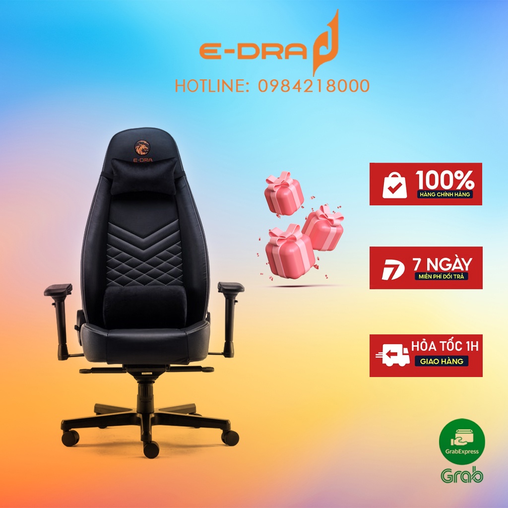 Ghế Gaming da thật Big Boss E-DRA EGC2021 LUX - Hàng cao cấp - Ngả 180 độ - Chân nhôm - Đệm đúc nguyên khối