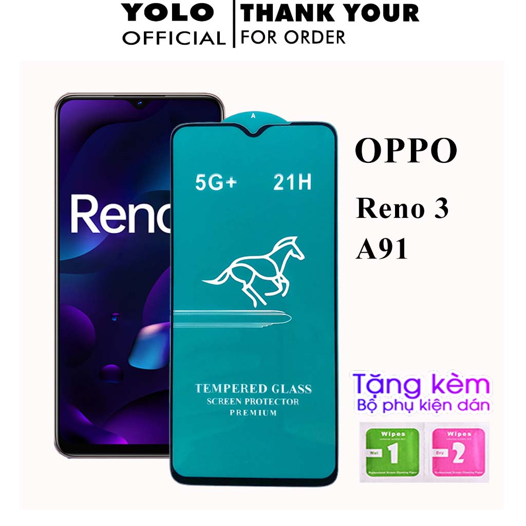 Kính cường lực Oppo A91 Reno 3 Full màn OG xanh và 20D cao cấp cảm ứng mượt tặng kèm khăn lau màn hình