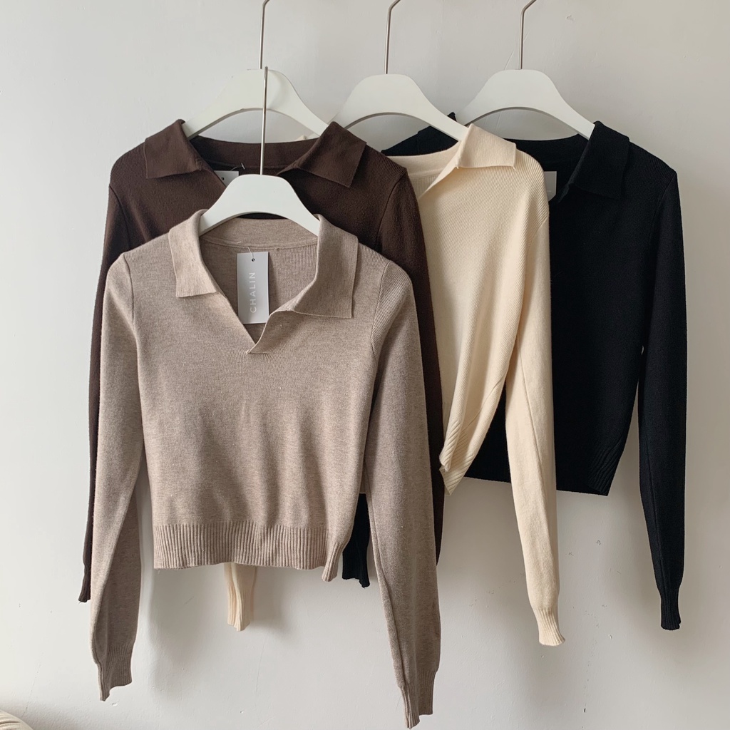 Áo len polo croptop Al-8023, áo len nữ cổ polo chất mịn | BigBuy360 - bigbuy360.vn