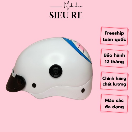 Mũ bảo hiểm nửa đầu chính hãng tem Doremon , Nón bảo hiểm nữa 1 2 màu sắc đa dạng sơn 2K