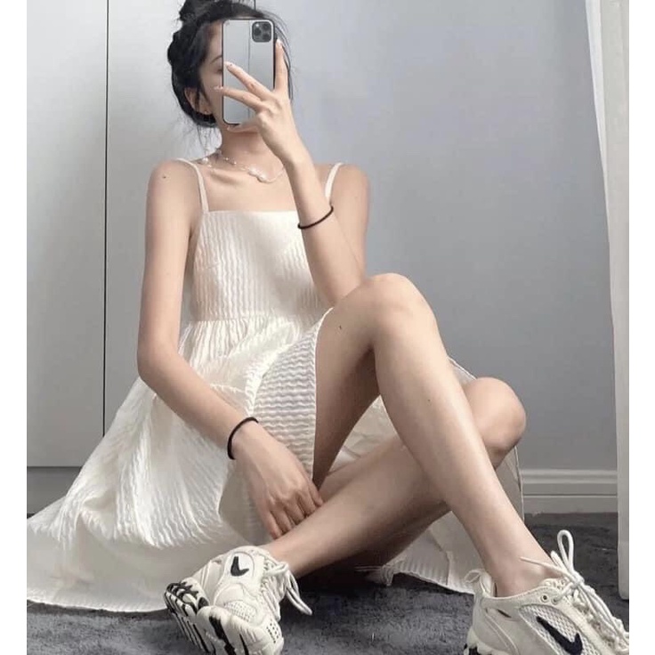 Đầm Trắng Nữ 2 Dây Đũi Nhăn Kèm Lót 🦋 Váy Maxi Nữ Dáng Ngắn 🦋 | BigBuy360 - bigbuy360.vn