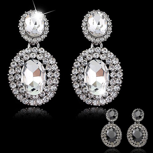 Đôi Khuyên Tai HìNh Oval ĐíNh Kim Cương Giả LấP LáNh ThờI Trang Cho Nữ