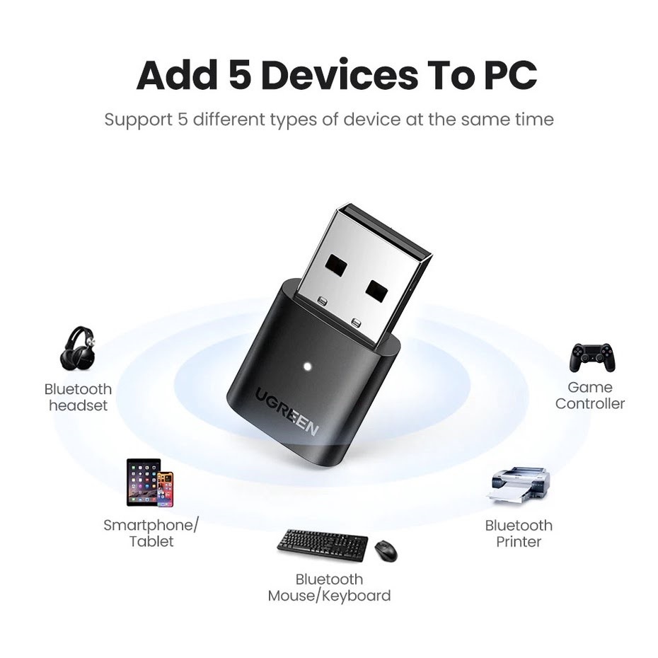 USB Bluetooth 5.0 Ugreen 80889 kết nối cho Máy Tính, Laptop (hỗ trợ Nitendo Swtich/PS4) - Hàng Chính Hãng