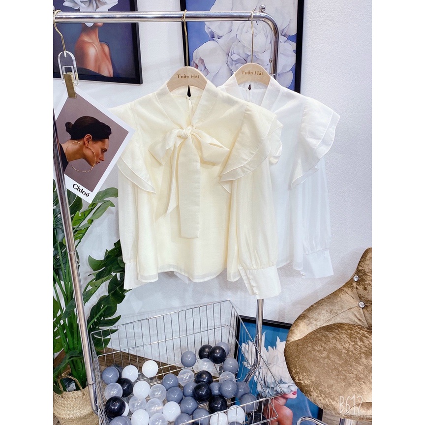 Áo sơ mi nơ vai viền bèo siêu xinh - Hàng L1