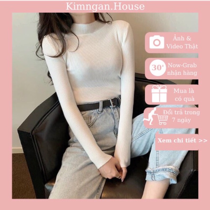 Free Ship-Hàng Cao Cấp-Áo Thun giữ nhiệt Nữ cổ cao 5 phân, thân áo dài 54cm Tém thùng được ( Ảnh thật + video Shop quay)