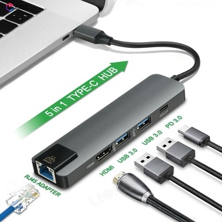 Hub type c 5 in1-cổng chuyển đổi hub usb type-c to hdmi,usb 3.0,sd,tf,rj45,pd type-c cho laptop,laptop táo