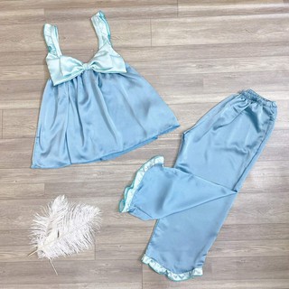 Set lửng mặc nhà lụa mềm mịn cánh tiên phối nơ