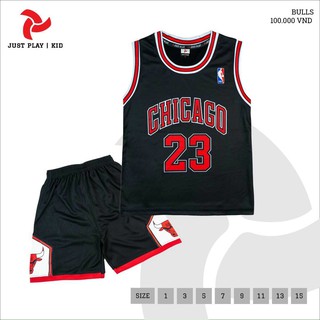 [CUTE] [SẴN KHO] Bộ quần áo bóng rổ Chicago Đen cho bé trai và bé gái - Thoáng Mát - Thoải Mái