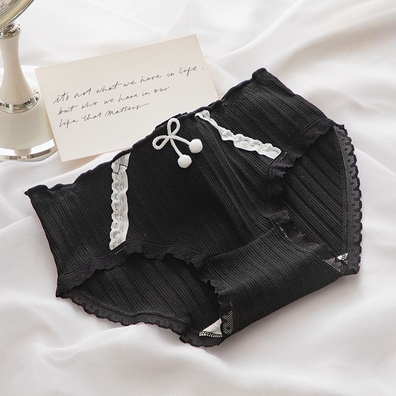 Quần Lót Cotton Gân Tăm Viền Ren Phối Nơ Mã 1818