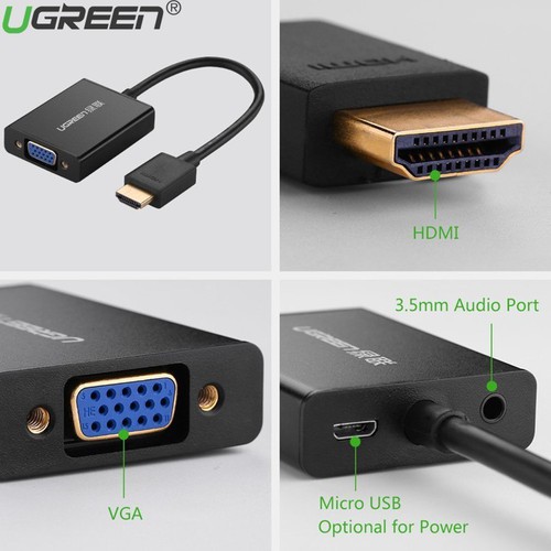 Cáp chuyển đổi HDMI sang VGA Ugreen 40212 Hỗ Trợ Audio và Nguồn Phụ