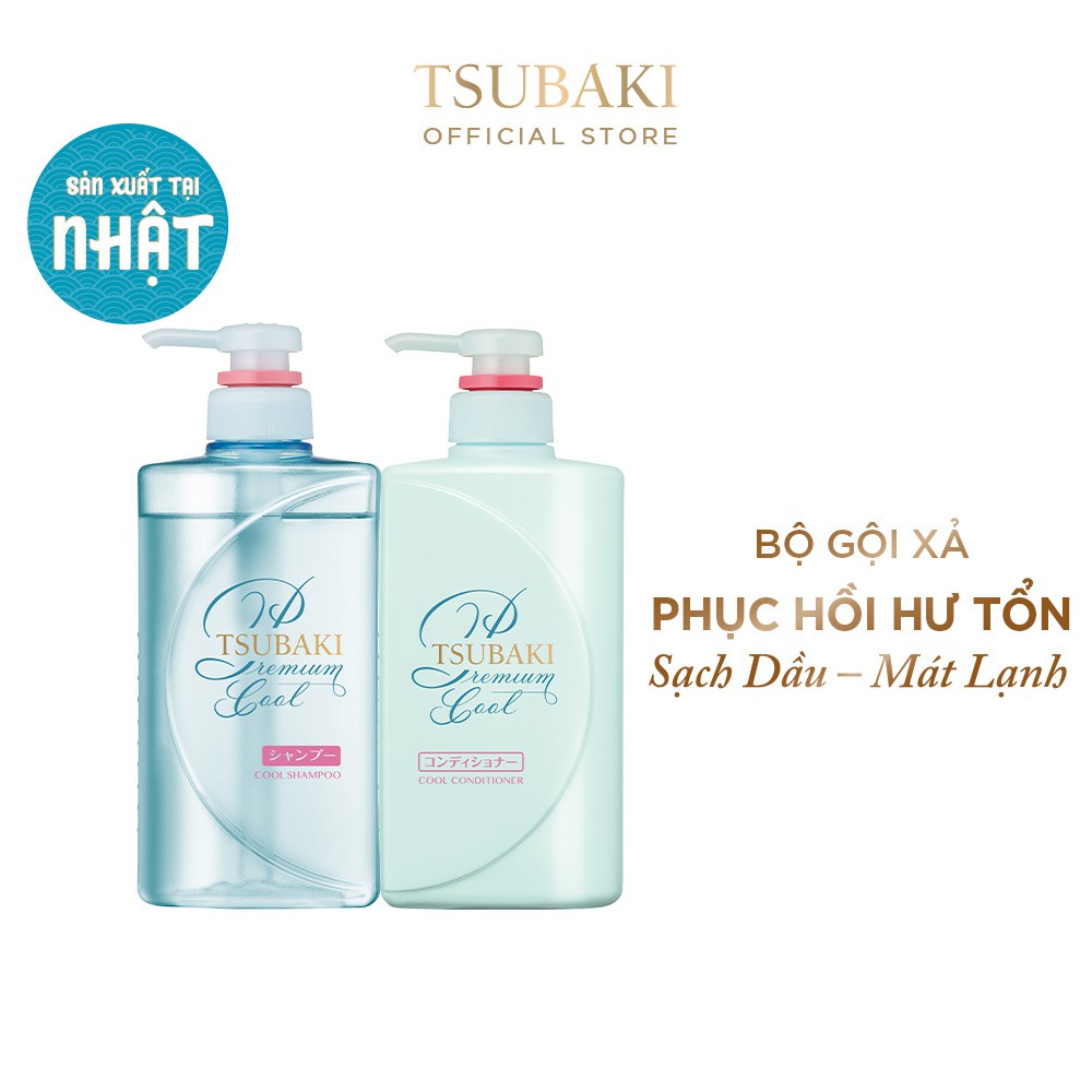 Bộ Đôi Gội Xã TSUBAKI Sạch Dầu Mát Lạnh ( Xanh ) 490ml/1 chai