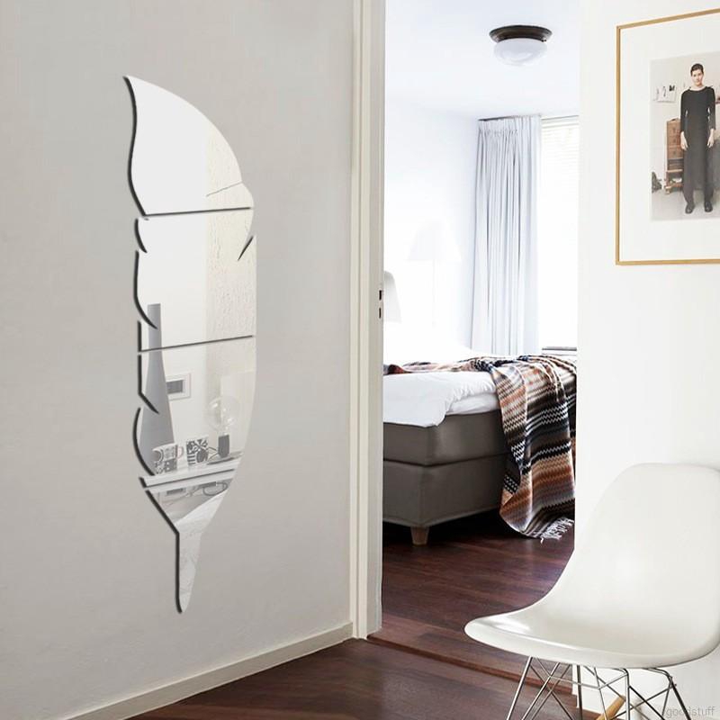 Household Concise Mirror Feather Shape 3D Self-adhesion Eco-friendly Safety Wall Decoration