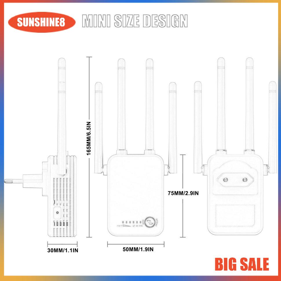 【SUN】Wifi Router 1200Mbps Mini Gigabit Dual Band 5G Network Repeater Signal Booster