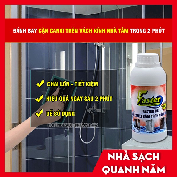 (SIÊU MẠNH) Nước Tẩy Cặn Canxi Trên Kính Nhà Tắm, Vệ Sinh Gương Nhà Tắm Bị Ố Mờ Chai Lớn Faster CG Plus 500ml