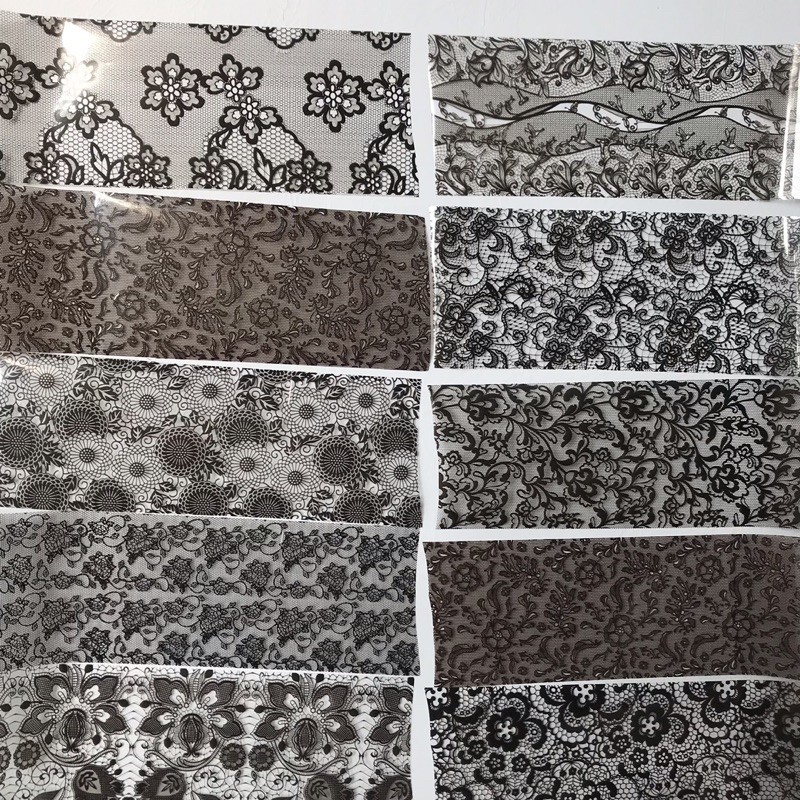 Foil dán móng ren trắng đen 10 tấm