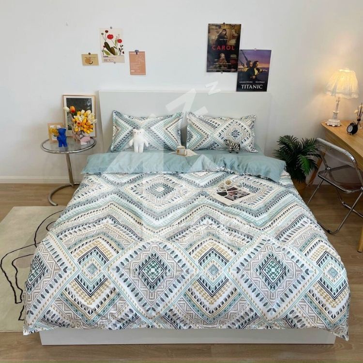 Bộ 4 Món Chăn Ga Gối Cotton 80% Thổ Cẩm Vintage Phong Cách Hàn Size m6 m8 2m Napbedding