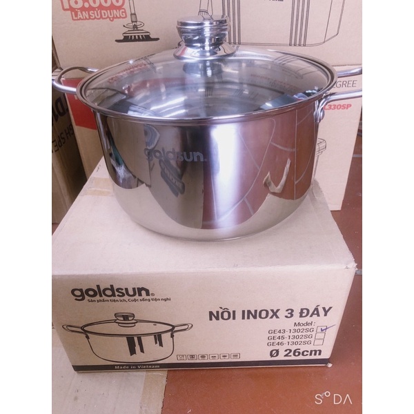 Nồi luộc gà inox 3 đáy goldsun GE43-1302SG cao cấp, dùng được bếp từ size 26cm