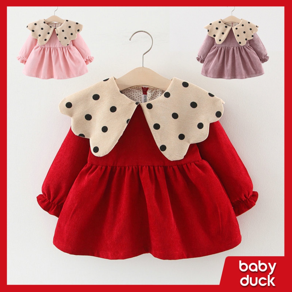 Áo xòe dạng váy, cổ chấm bi cho bé gái siêu dày dặn có lót nỉ hoặc lót cotton phù hợp nhiều thời tiết